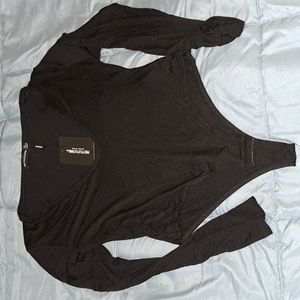 Prettylittlething V-neck long sleeve thong bodysuit